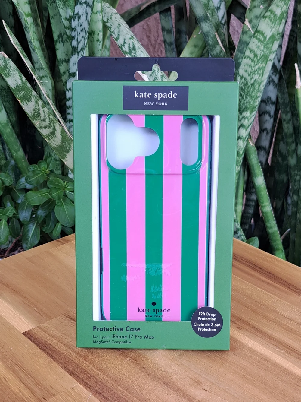 kate spade Pink & Green Vertical Stripe iPhone 17 Pro Max Case